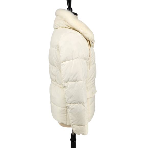 Talbots Puffer Jacket Removable Faux Fur Collar Quilted Zip Cream Size Large 12 - Picture 7 of 11